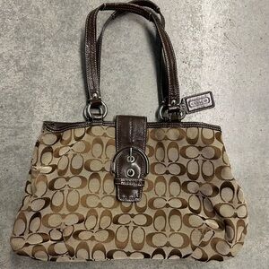 SOLD Coach Tan and Brown Signature Shoulder Bag